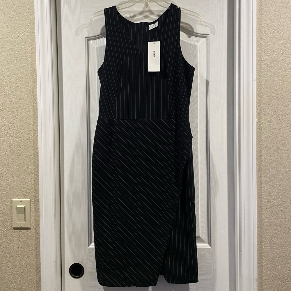 DKNY Black Pinstripe Midi Dress size 6 new with tags